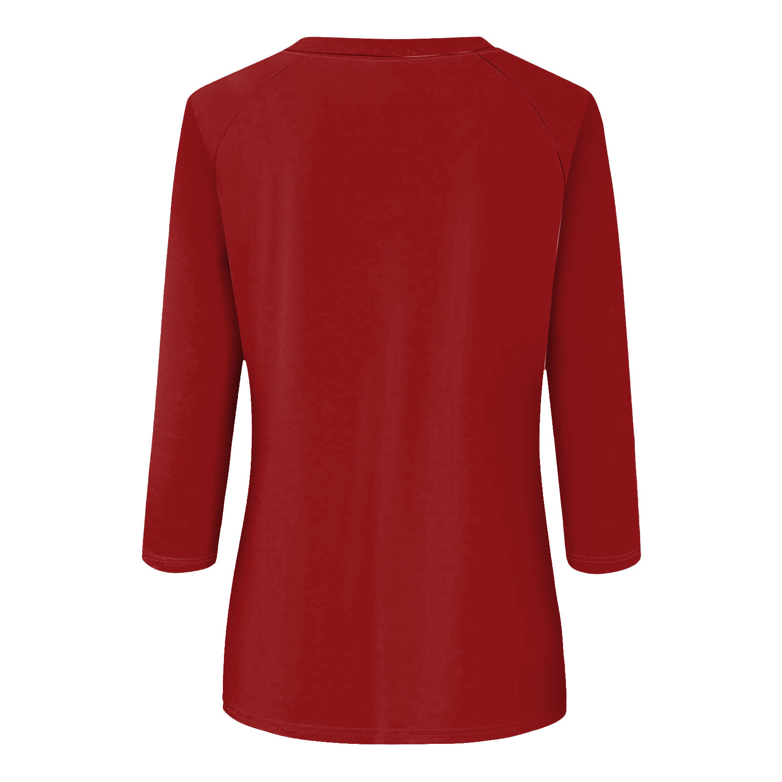 thumbnail image 4 of Camisa raglán informal de manga 3/4 para mujer, cuello redondo, poliéster, color liso, estilo informal y moderno, tallas S-XXL, 4 of 5
